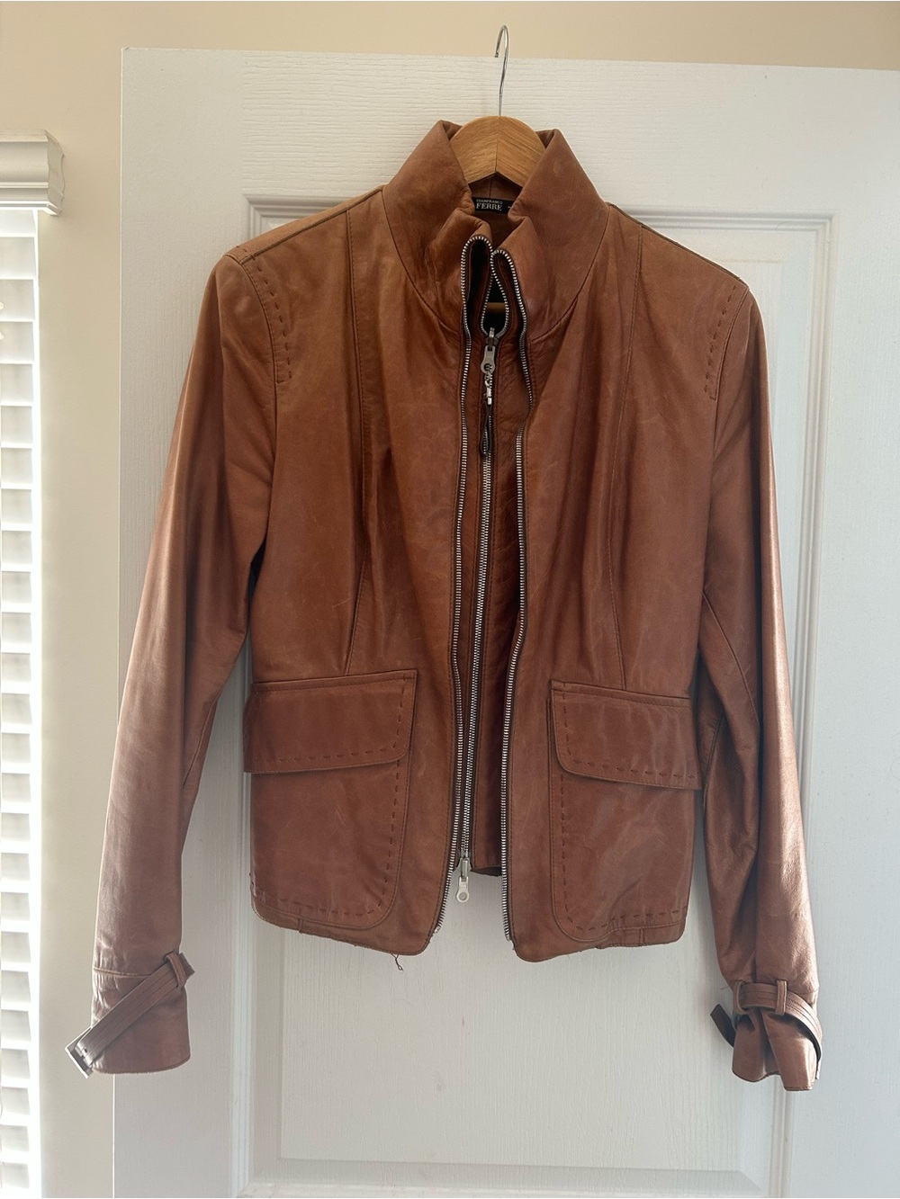 Gianfranco Ferre Vintage Tan Leather Zip-Front Jacket